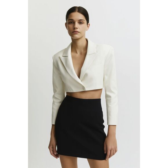 SAINT ART Bryn‎ Cropped Tuxedo Blazer White NWT Small